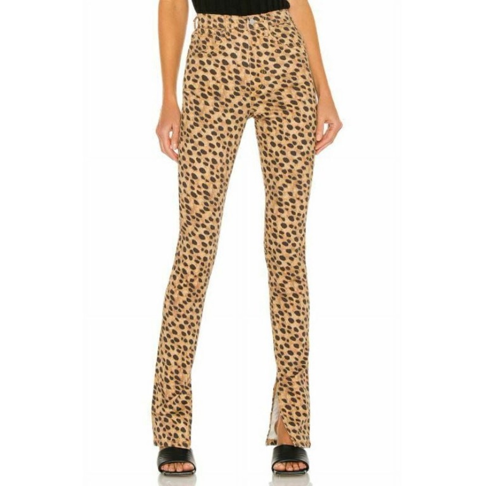 ✨WeWoreWhat High Rise Leopard Print Jeans Slit Skinny Jeans Cheetah Brown Denim
